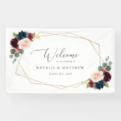 Burgundy Flowers, Navy Flowers, Weddenschap Welkom Spandoek (Horizontaal)
