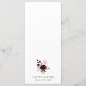 Burgundy Flowers, Pink Flowers, Baptism Menu (Achterkant)