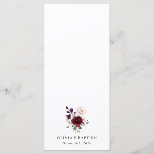 Burgundy Flowers, Pink Flowers, Baptism Menu (Achterkant)