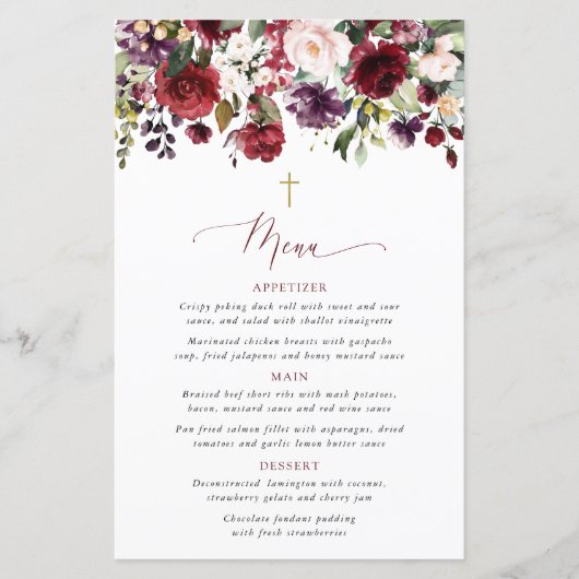 Burgundy Flowers, Pink Flowers, Baptism Menu (Voorkant)