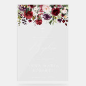 Burgundy Flowers, Pink Flowers, Baptism Welcome Acryl Bord (Voorkant)