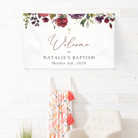 Burgundy Flowers, Pink Flowers, Baptism Welcome Spandoek (Insitu)