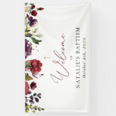 Burgundy Flowers, Pink Flowers, Baptism Welcome Spandoek (Verticaal)