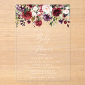 Burgundy Flowers, Pink Flowers, Boho, Baby shower Acryl Uitnodigingen (Voorkant)