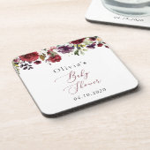 Burgundy Flowers, Pink Flowers, Boho, Baby shower Bier Onderzetter (Linkerzijde)