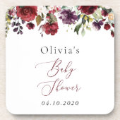 Burgundy Flowers, Pink Flowers, Boho, Baby shower Bier Onderzetter (Voorkant)