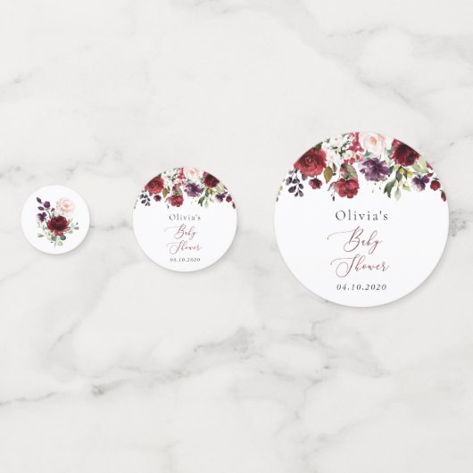 Burgundy Flowers, Pink Flowers, Boho, Baby shower Confetti (Voorkanten)