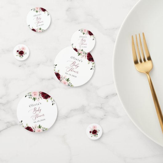 Burgundy Flowers, Pink Flowers, Boho, Baby shower Confetti (Groep)