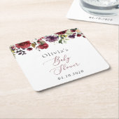 Burgundy Flowers, Pink Flowers, Boho, Baby shower Kartonnen Onderzetters (Schuin)