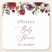 Burgundy Flowers, Pink Flowers, Boho, Baby shower Kartonnen Onderzetters (Voorkant)