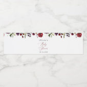 Burgundy Flowers, Pink Flowers, Boho, Baby shower Waterfles Etiket (Enkel label)