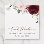 Burgundy Flowers, Pink Flowers, Boho, Birthday Bedankjes Labels (Voorkant)