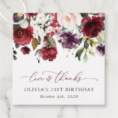 Burgundy Flowers, Pink Flowers, Boho, Birthday Bedankjes Labels (Voorkant)