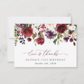 Burgundy Flowers, Pink Flowers, Boho, Birthday Bedankkaart (Voorkant)