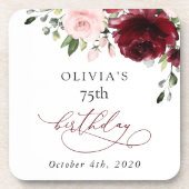 Burgundy Flowers, Pink Flowers, Boho, Birthday Bier Onderzetter (Voorkant)