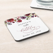 Burgundy Flowers, Pink Flowers, Boho, Birthday Bier Onderzetter (Linkerzijde)
