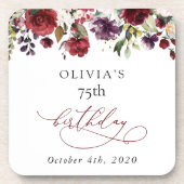 Burgundy Flowers, Pink Flowers, Boho, Birthday Bier Onderzetter (Voorkant)