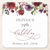 Burgundy Flowers, Pink Flowers, Boho, Birthday Kartonnen Onderzetters (Voorkant)
