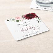 Burgundy Flowers, Pink Flowers, Boho, Birthday Kartonnen Onderzetters (Schuin)