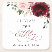 Burgundy Flowers, Pink Flowers, Boho, Birthday Kartonnen Onderzetters (Voorkant)