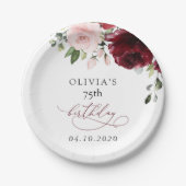 Burgundy Flowers, Pink Flowers, Boho, Birthday Papieren Bordje (Voorkant)