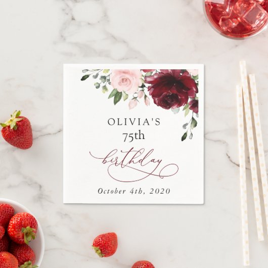 Burgundy Flowers, Pink Flowers, Boho, Birthday Servet (Insitu)