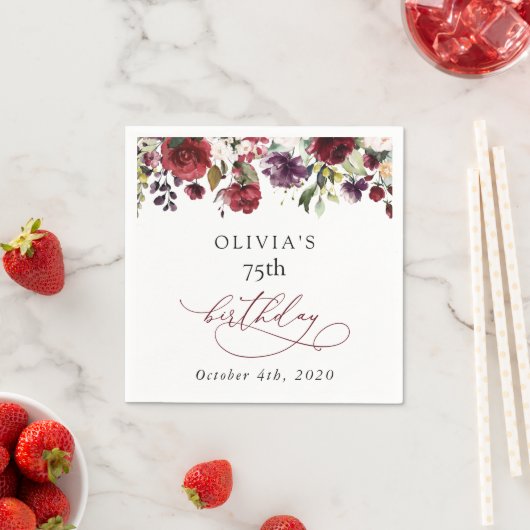 Burgundy Flowers, Pink Flowers, Boho, Birthday Servet (Insitu)