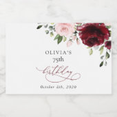 Burgundy Flowers, Pink Flowers, Boho, Birthday Sparkling Wijnetiket (Enkel label)