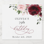 Burgundy Flowers, Pink Flowers, Boho, Birthday Sparkling Wijnetiket (Enkel label)