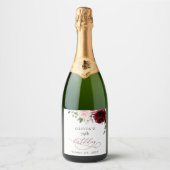 Burgundy Flowers, Pink Flowers, Boho, Birthday Sparkling Wijnetiket (Voorkant)