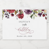 Burgundy Flowers, Pink Flowers, Boho, Birthday Sparkling Wijnetiket (Enkel label)