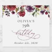 Burgundy Flowers, Pink Flowers, Boho, Birthday Sparkling Wijnetiket (Enkel label)