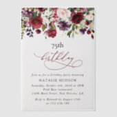 Burgundy Flowers, Pink Flowers, Boho, Birthday Vellum Uitnodigingen (Voorkant)