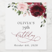 Burgundy Flowers, Pink Flowers, Boho, Birthday Wijn Etiket (Enkel label)