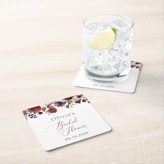 Burgundy Flowers, Pink Flowers, Boho Bridal Shower Kartonnen Onderzetters (Insitu)