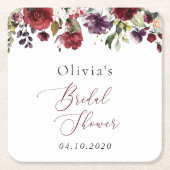 Burgundy Flowers, Pink Flowers, Boho Bridal Shower Kartonnen Onderzetters (Voorkant)