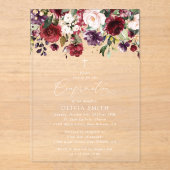 Burgundy Flowers, Pink Flowers, Boho, Confirmation Acryl Uitnodigingen (Voorkant)