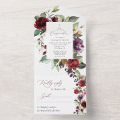 Burgundy Flowers, Pink Flowers, Boho, Confirmation All In One Uitnodiging (Binnen)