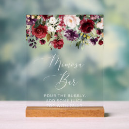 Burgundy Flowers, Pink Flowers, Boho, Mimosa Bar Acryl Bord
