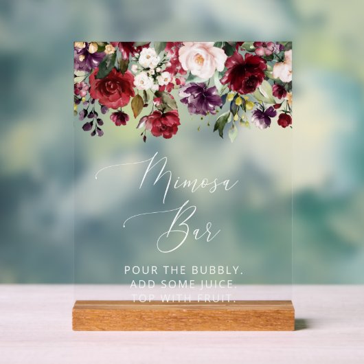 Burgundy Flowers, Pink Flowers, Boho, Mimosa Bar Acryl Bord (Neutraal)