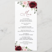 Burgundy Flowers, Pink Flowers, Boho, WeddenMenu Menu (Voorkant)