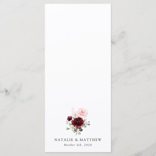 Burgundy Flowers, Pink Flowers, Boho, Wedding Menu (Achterkant)