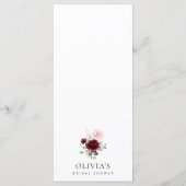 Burgundy Flowers, Pink Flowers, Bridal Shower Menu (Achterkant)