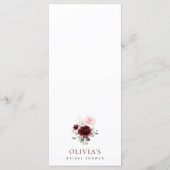 Burgundy Flowers, Pink Flowers, Bridal Shower Menu (Achterkant)