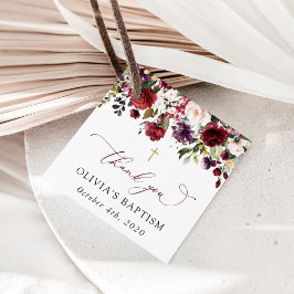 Burgundy Flowers, Pink Flowers, Floral Baptism Bedankjes Labels