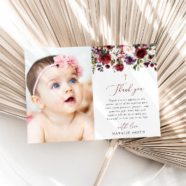 Burgundy Flowers, Pink Flowers, Floral Baptism Bedankkaart
