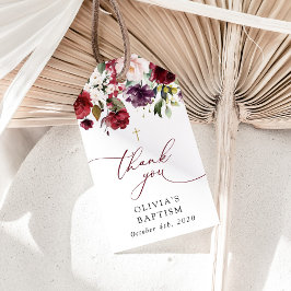 Burgundy Flowers, Pink Flowers, Floral Baptism Cadeaulabel