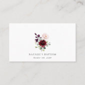 Burgundy Flowers, Pink Flowers, Floral Baptism Plaatskaartje (Achterkant)