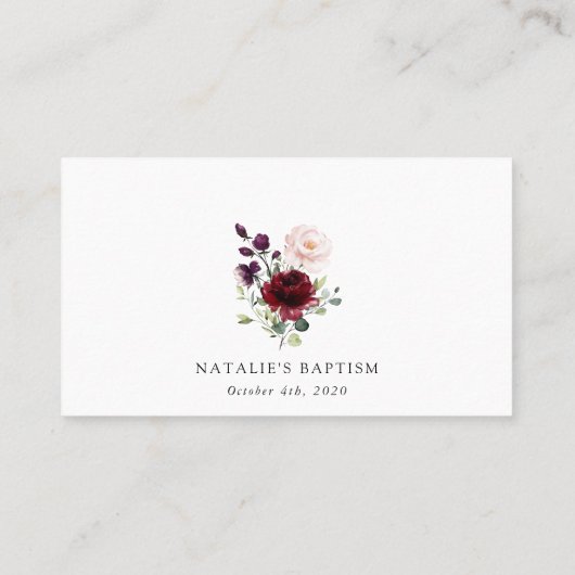 Burgundy Flowers, Pink Flowers, Floral Baptism Plaatskaartje (Achterkant)