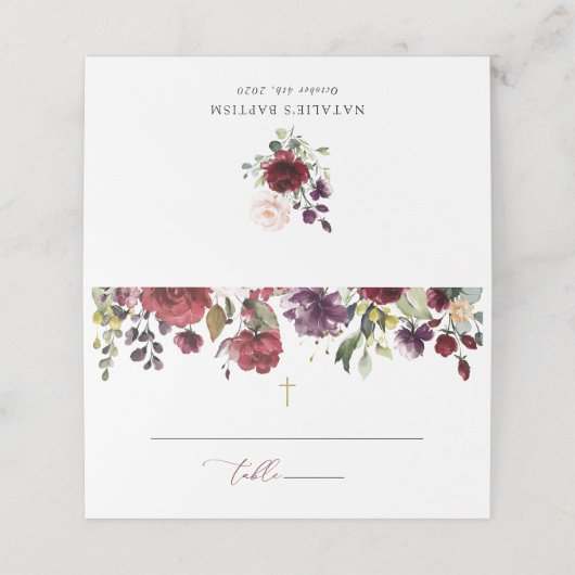 Burgundy Flowers, Pink Flowers, Floral Baptism Plaatskaartje (Buitenkant ongevouwen)